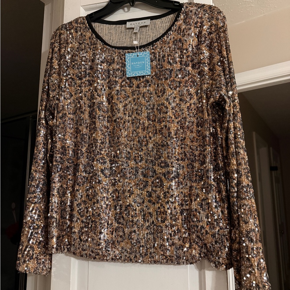 Hayden Sequin Leopard Print Blouse - Gold and Black